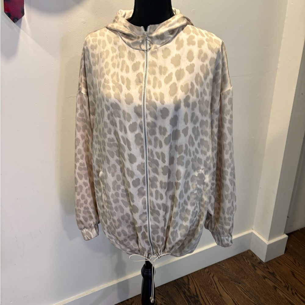 Zara Beige Leopard Print Bomber Jacket